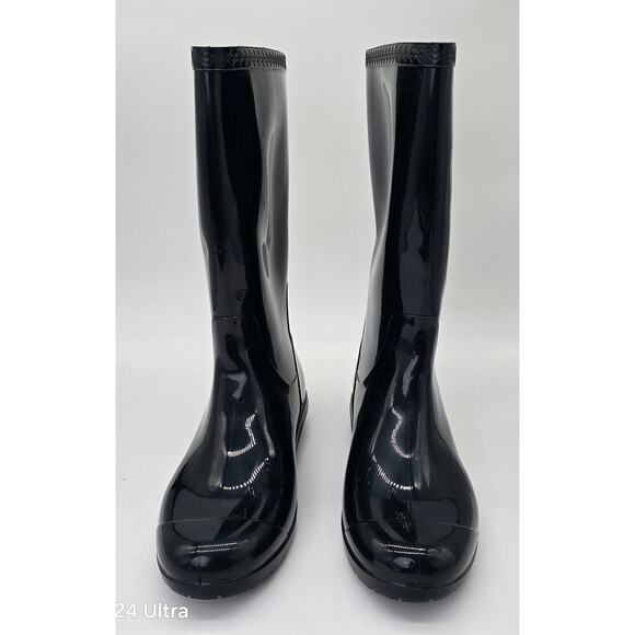 UGG Sienna Black Glossy Rain Rubber Boots Shearling Insole Made in USA Womens 10 - Picture 3 of 11